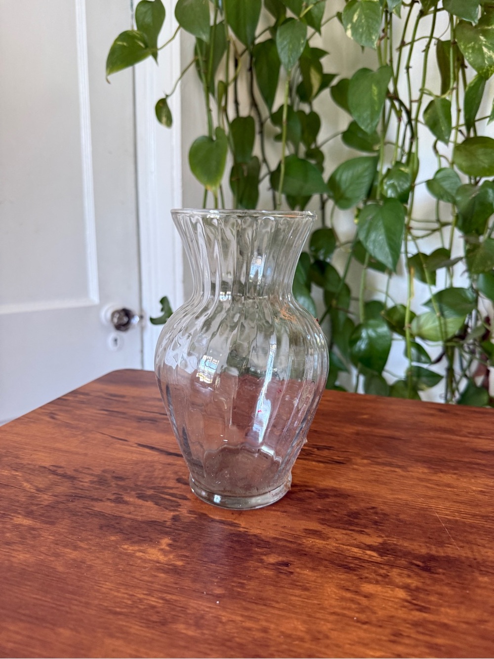 Clear Ribbed Glass Vase - Flared Neck